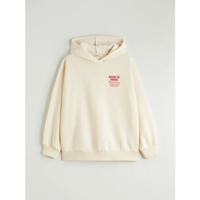 LCW Kids Bej Kapüşonlu Kız Çocuk Kalın Sweatshirt