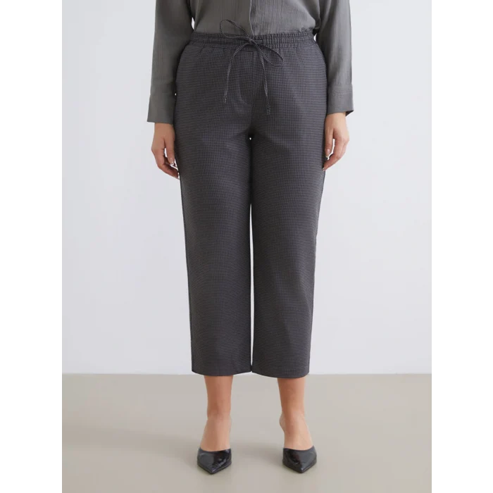 LCW Grace Antrasit Beli Lastikli Desenli Kadın Pantolon