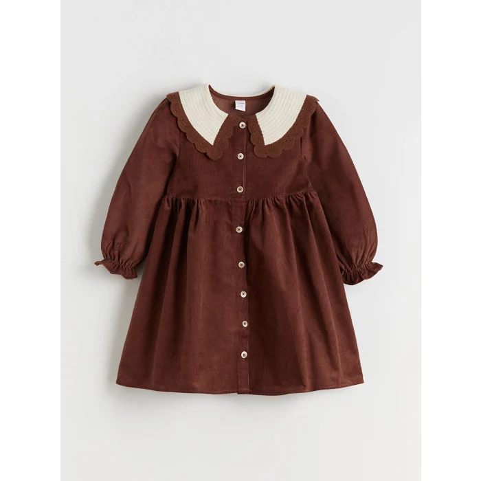 LCW Kids Kahverengi Bebe Yaka Kız Çocuk Kadife Elbise
