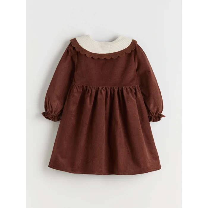 LCW Kids Kahverengi Bebe Yaka Kız Çocuk Kadife Elbise