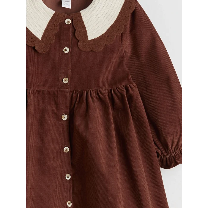 LCW Kids Kahverengi Bebe Yaka Kız Çocuk Kadife Elbise