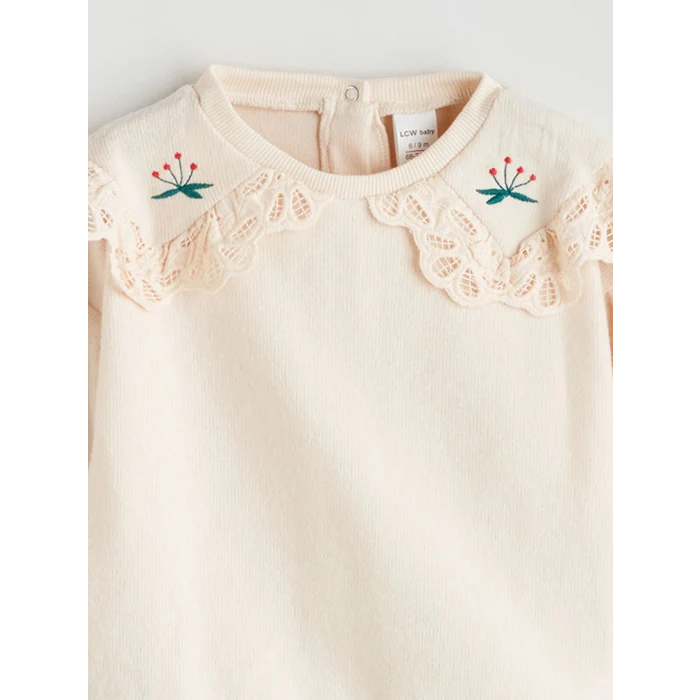 LCW baby Bej Bebe Yaka Kız Bebek Sweatshirt ve Tayt Pantolon