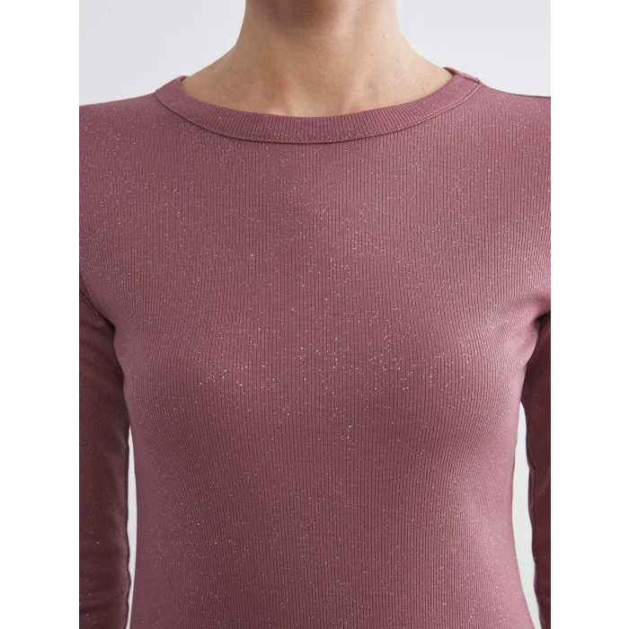 LCWAIKIKI Basic Pembe Bisiklet Yaka Parlak Görünümlü Kadın Tişört