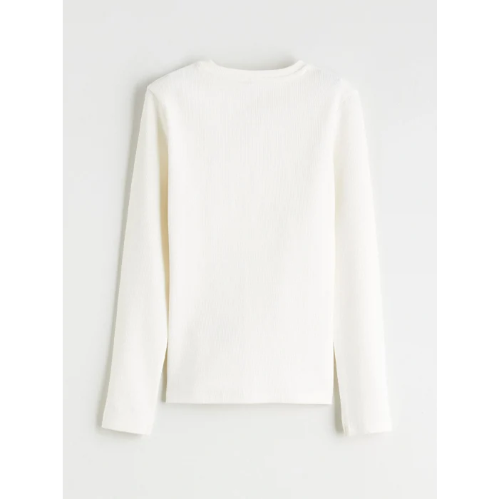 LCW Kids Ekru Bisiklet Yaka Fiyonk Detaylı Kız Çocuk Tişört