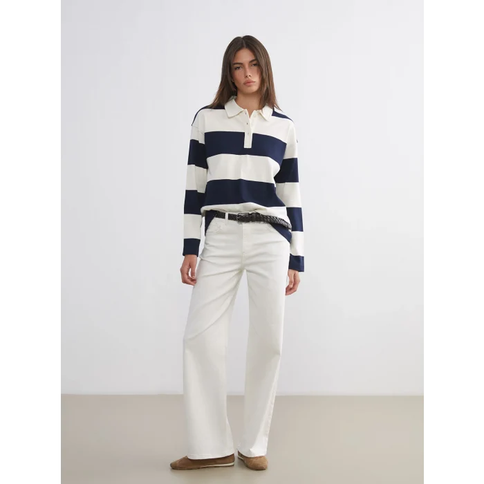 LCW Vision Karışık Polo Yaka Çizgili Kadın Tişört