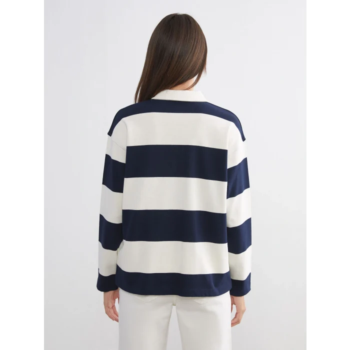 LCW Vision Karışık Polo Yaka Çizgili Kadın Tişört