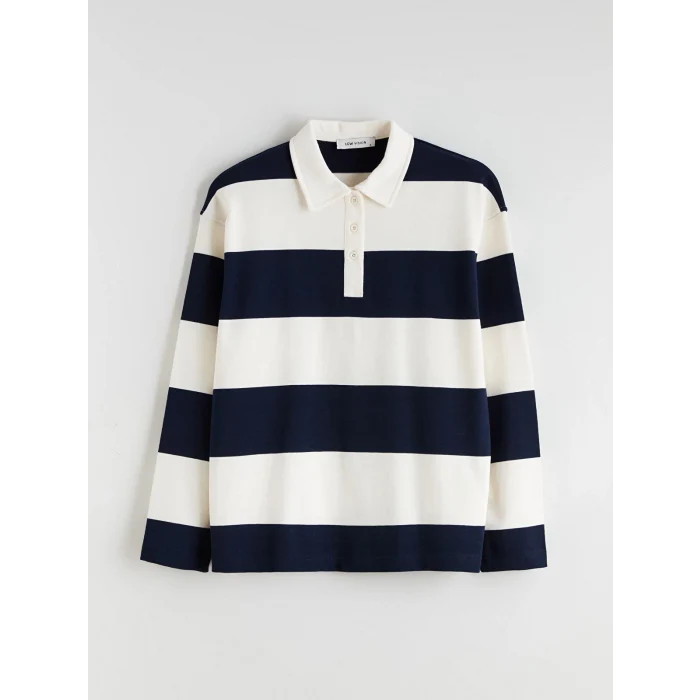 LCW Vision Karışık Polo Yaka Çizgili Kadın Tişört