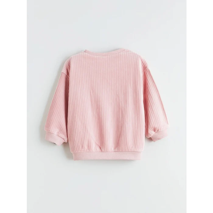 LCW Kids Pembe Bisiklet Yaka Kız Çocuk Kadife Sweatshirt ve Eşofman Alt