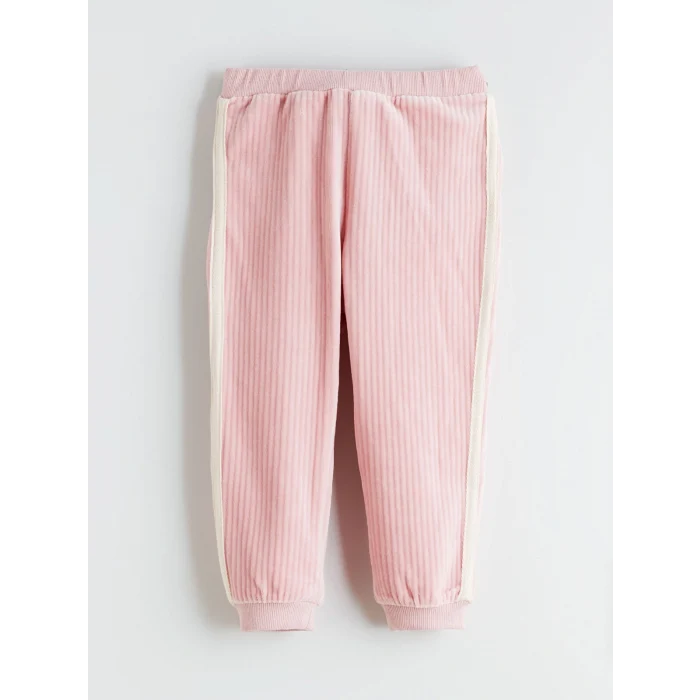 LCW Kids Pembe Bisiklet Yaka Kız Çocuk Kadife Sweatshirt ve Eşofman Alt