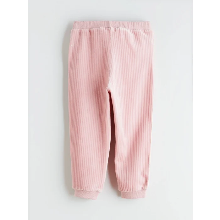 LCW Kids Pembe Bisiklet Yaka Kız Çocuk Kadife Sweatshirt ve Eşofman Alt