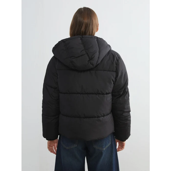 LCW Vision Siyah Kapüşonlu Kadın Şişme Mont