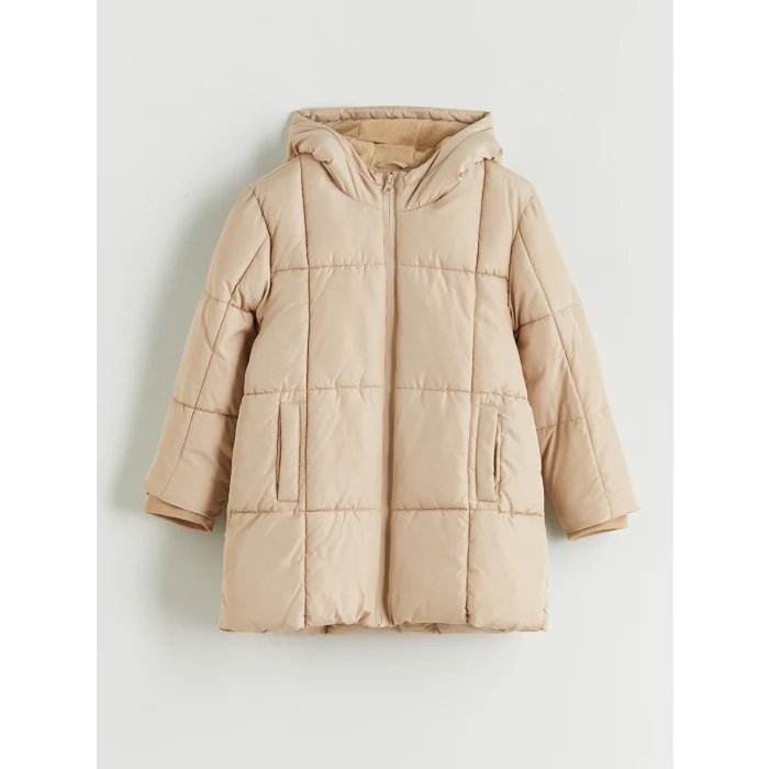 LCW Kids Bej Kapüşonlu Kız Çocuk Kaban