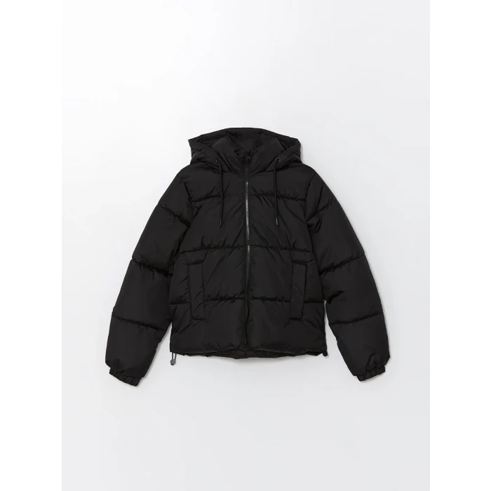 LCW Vision Siyah Kapüşonlu Kadın Şişme Mont