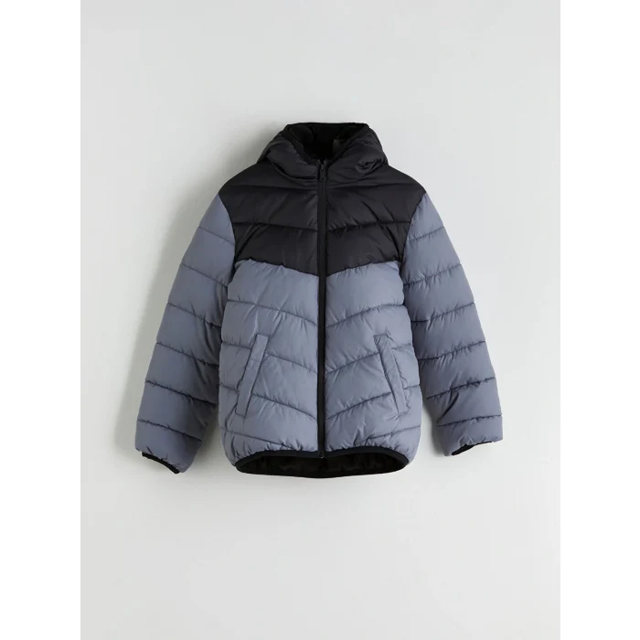 LCW Kids Gri Kapüşonlu Erkek Çocuk Şişme Mont