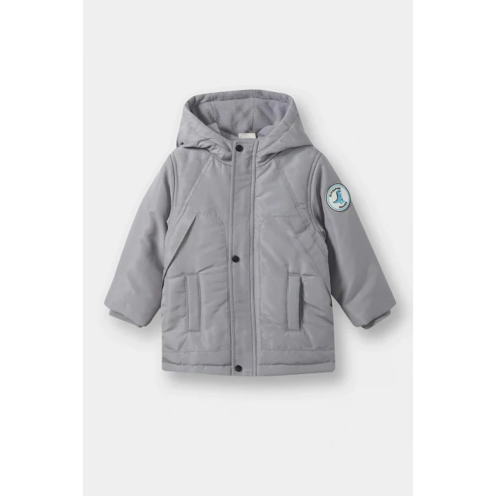 Defacto E9801A5GR89 Gri Erkek Bebek Su Geçirmez Kapüşonlu Fermuarlı Çıtçıtlı Mont