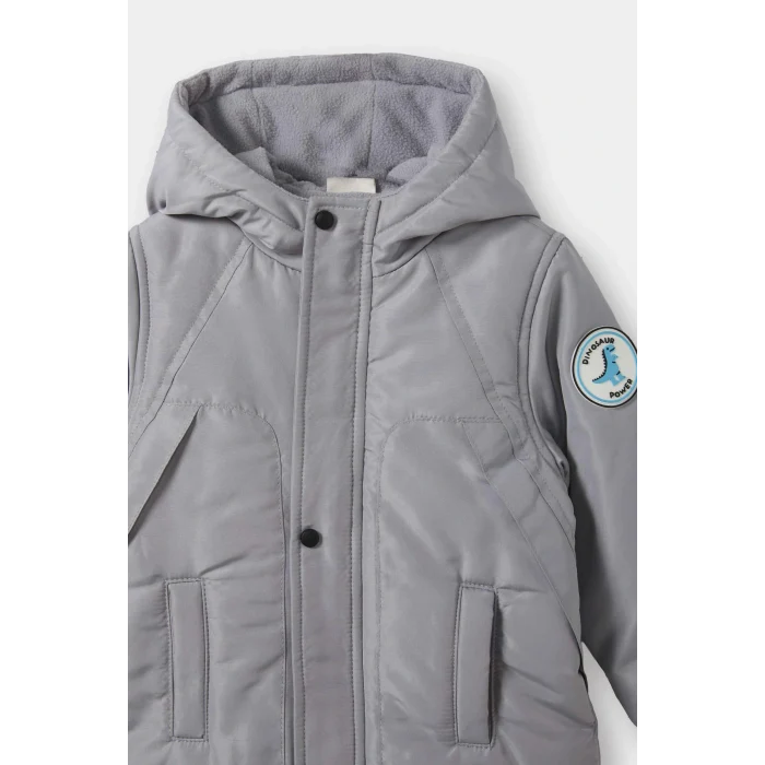 Defacto E9801A5GR89 Gri Erkek Bebek Su Geçirmez Kapüşonlu Fermuarlı Çıtçıtlı Mont