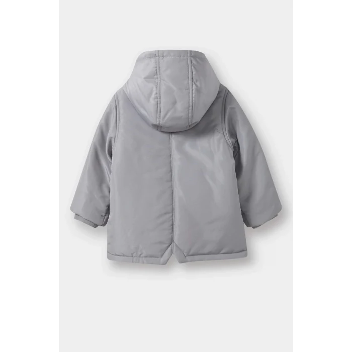 Defacto E9801A5GR89 Gri Erkek Bebek Su Geçirmez Kapüşonlu Fermuarlı Çıtçıtlı Mont