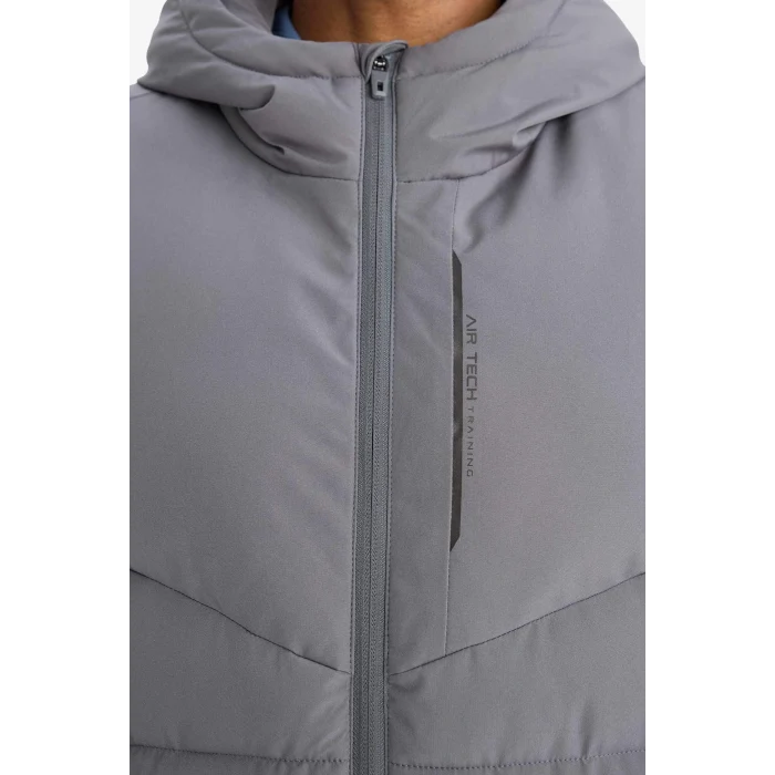 Defacto E9491AXGR211 Gri DeFactoFit Su İtici Rüzgar Geçirmez Regular Fit Kapüşonlu Fermuarlı Cepli Kışlık Mont