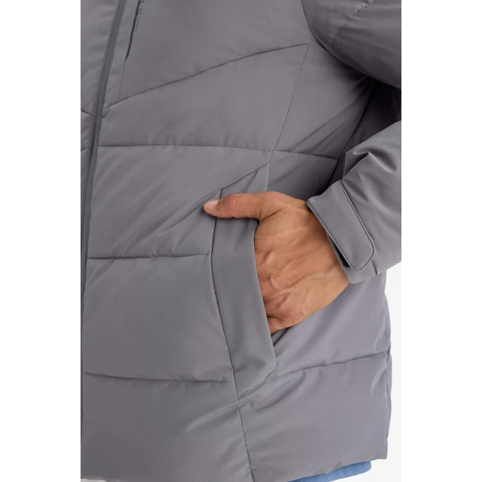 Defacto E9491AXGR211 Gri DeFactoFit Su İtici Rüzgar Geçirmez Regular Fit Kapüşonlu Fermuarlı Cepli Kışlık Mont