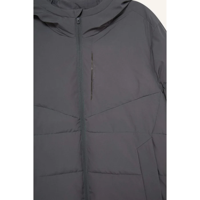 Defacto E9491AXGR211 Gri DeFactoFit Su İtici Rüzgar Geçirmez Regular Fit Kapüşonlu Fermuarlı Cepli Kışlık Mont