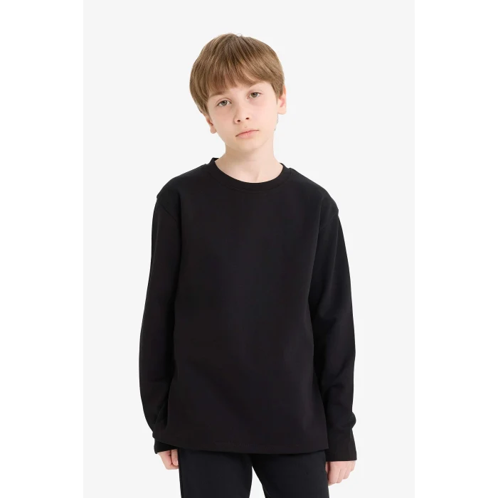 Defacto E9661A8BK81 Siyah Erkek Çocuk Bisiklet Yaka Basic Düz Uzun Kollu Okul Tişörtü