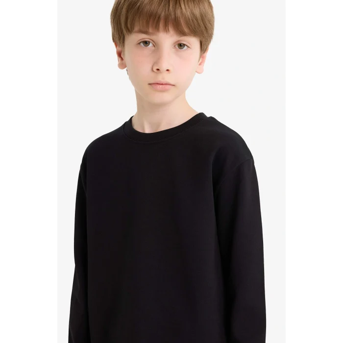 Defacto E9661A8BK81 Siyah Erkek Çocuk Bisiklet Yaka Basic Düz Uzun Kollu Okul Tişörtü