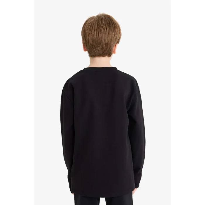 Defacto E9661A8BK81 Siyah Erkek Çocuk Bisiklet Yaka Basic Düz Uzun Kollu Okul Tişörtü