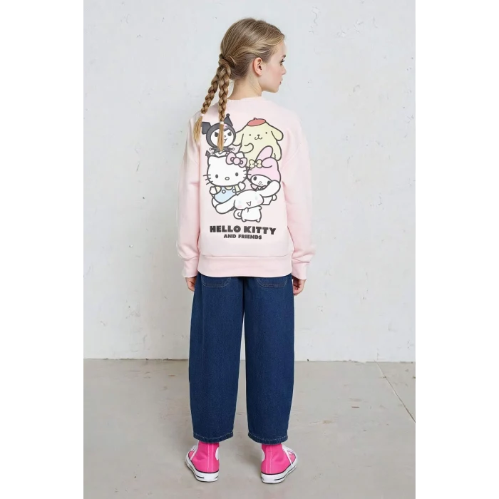 Defacto F3413A8PN648 Pembe Kız Çocuk Hello Kitty Oversize Geniş Kalıp Polo Yaka Sweatshirt