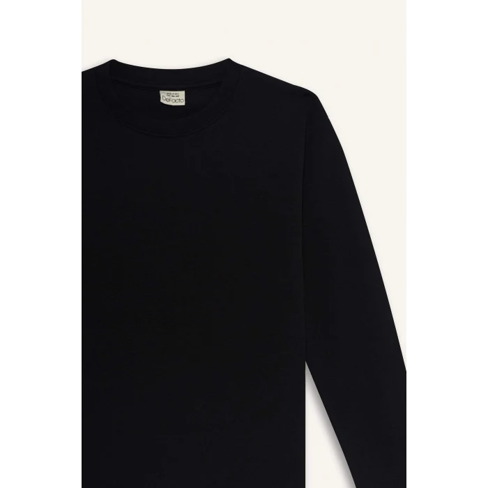 Defacto E9661A8BK81 Siyah Erkek Çocuk Bisiklet Yaka Basic Düz Uzun Kollu Okul Tişörtü