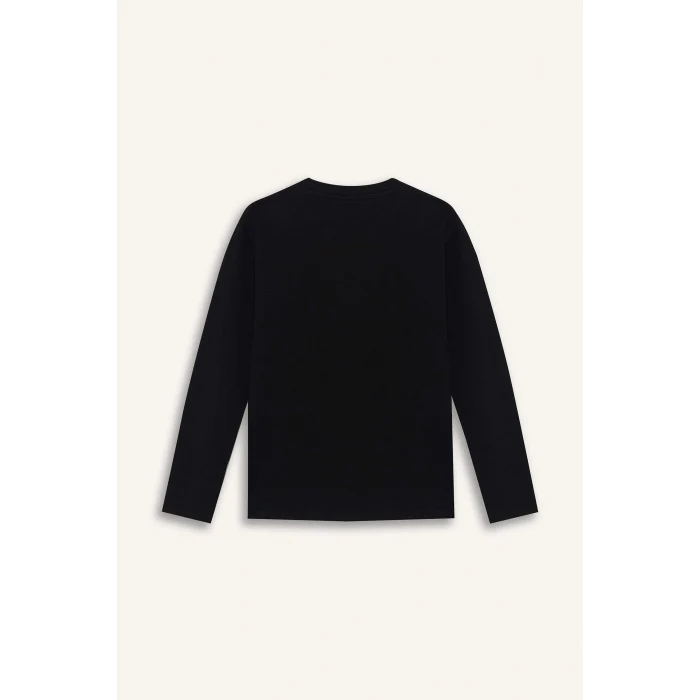 Defacto E9661A8BK81 Siyah Erkek Çocuk Bisiklet Yaka Basic Düz Uzun Kollu Okul Tişörtü