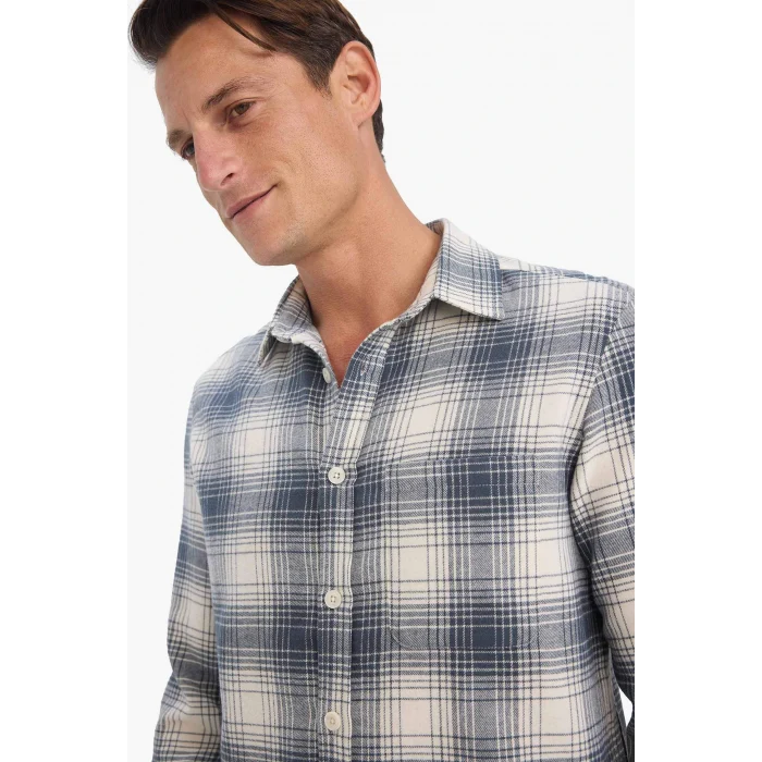 Defacto E8184AXNV125 Lacivert Regular Fit Polo Yaka Kareli Flanel Uzun Kollu Gömlek