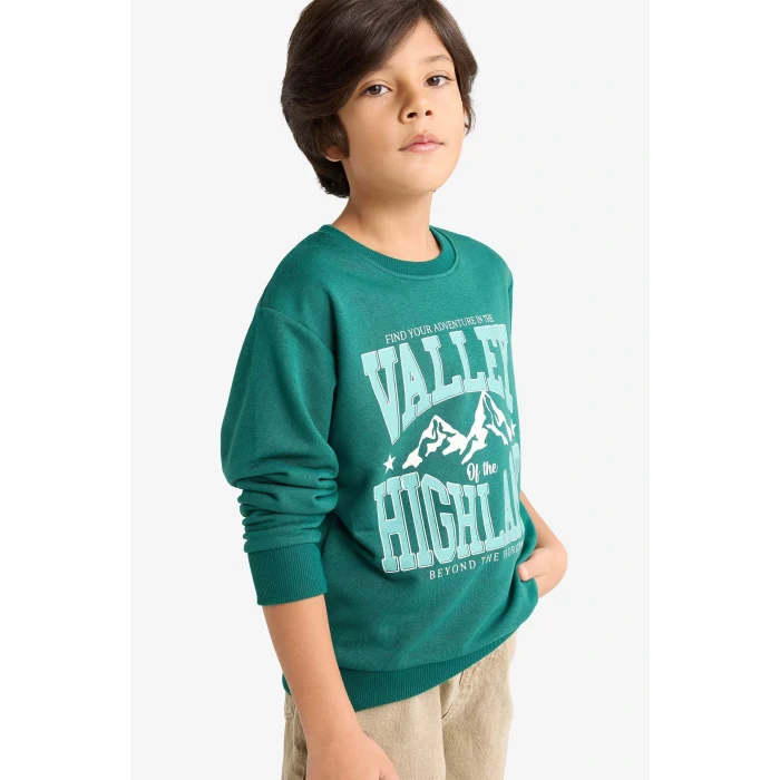 Defacto G3850A8GN1116 Yeşil Erkek Çocuk Bisiklet Yaka Baskılı Sweatshirt