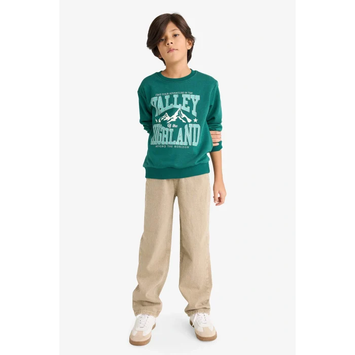 Defacto G3850A8GN1116 Yeşil Erkek Çocuk Bisiklet Yaka Baskılı Sweatshirt