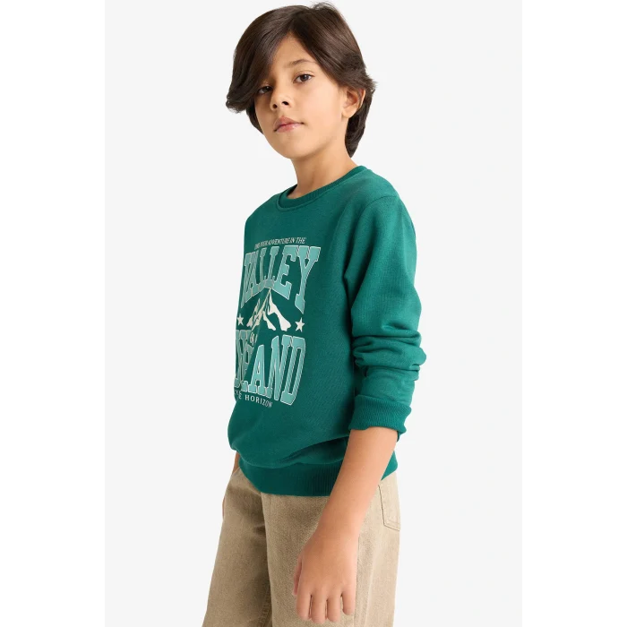 Defacto G3850A8GN1116 Yeşil Erkek Çocuk Bisiklet Yaka Baskılı Sweatshirt