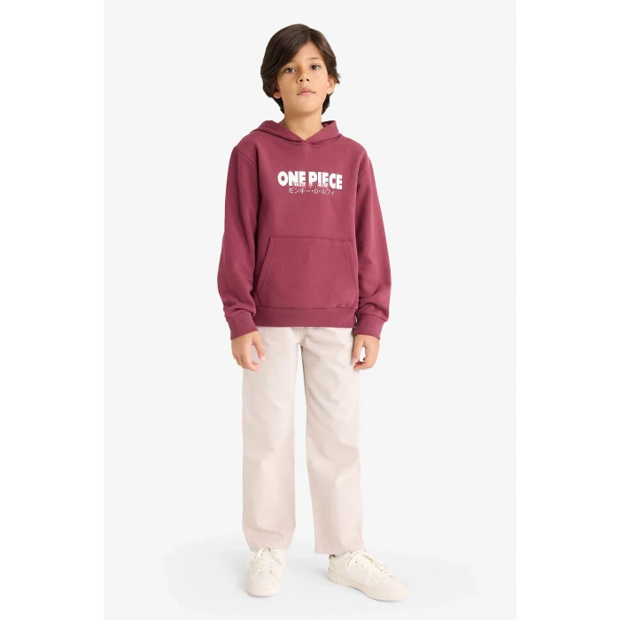 Defacto F9917A8BR170 Bordo Erkek Çocuk One Piece Kapüşonlu İçi Yumuşak Tüylü Sırt Baskılı Sweatshirt