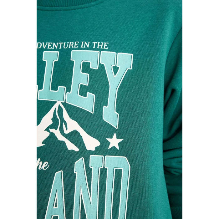 Defacto G3850A8GN1116 Yeşil Erkek Çocuk Bisiklet Yaka Baskılı Sweatshirt