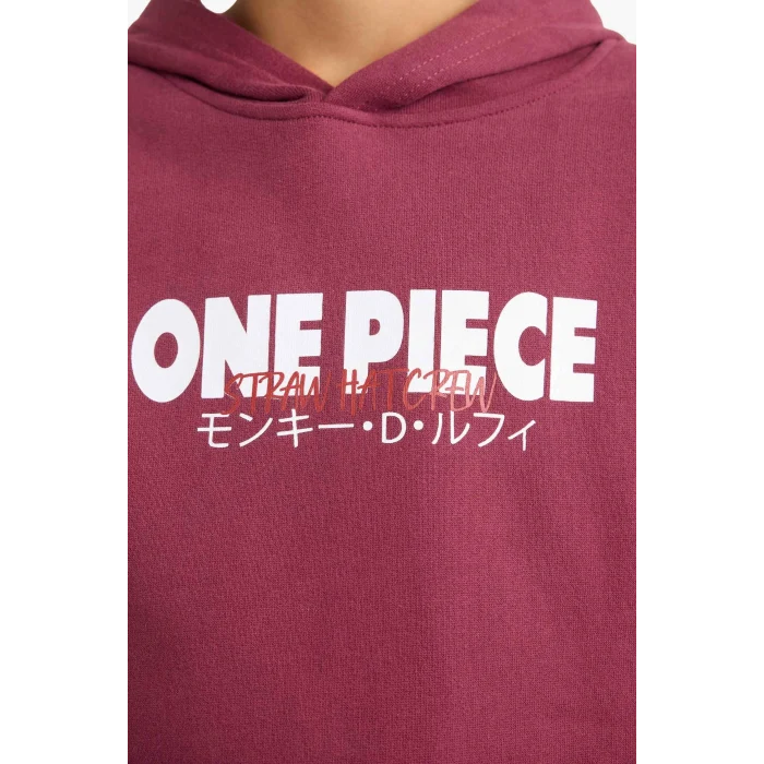 Defacto F9917A8BR170 Bordo Erkek Çocuk One Piece Kapüşonlu İçi Yumuşak Tüylü Sırt Baskılı Sweatshirt