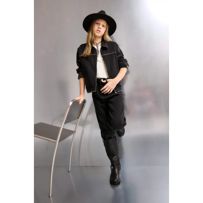 Defacto F8626A8BK27 Siyah Kız Çocuk Wide Leg Geniş Paça Jean Pantolon