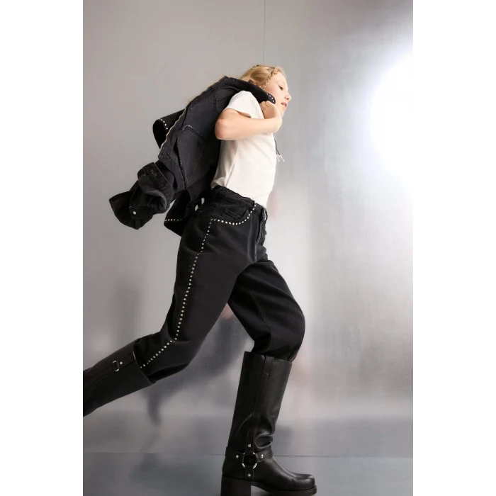 Defacto F8626A8BK27 Siyah Kız Çocuk Wide Leg Geniş Paça Jean Pantolon