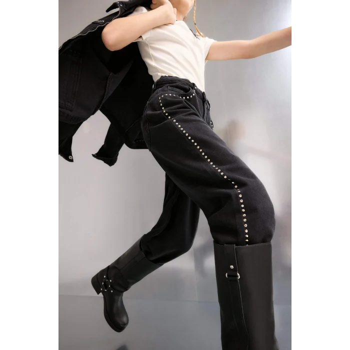 Defacto F8626A8BK27 Siyah Kız Çocuk Wide Leg Geniş Paça Jean Pantolon