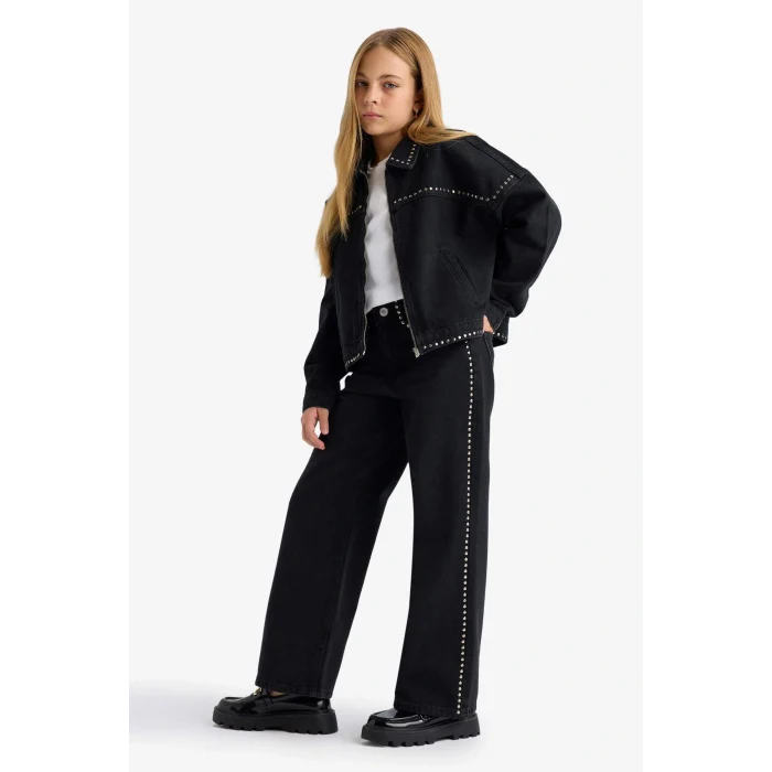 Defacto F8626A8BK27 Siyah Kız Çocuk Wide Leg Geniş Paça Jean Pantolon