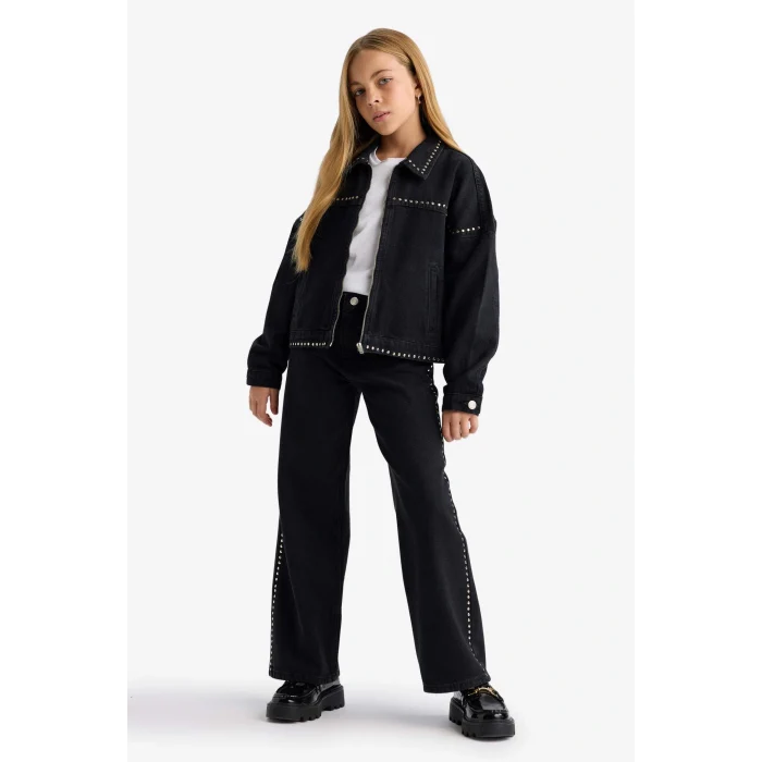 Defacto F8626A8BK27 Siyah Kız Çocuk Wide Leg Geniş Paça Jean Pantolon