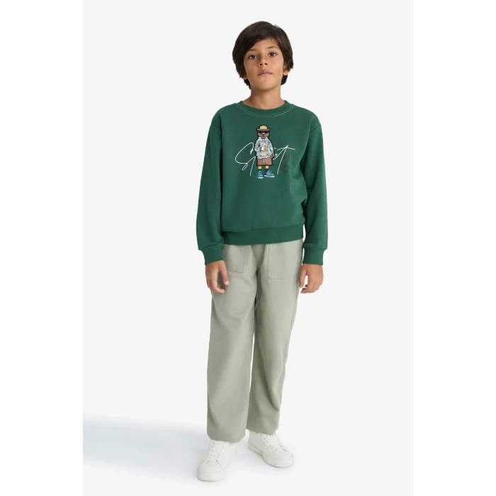 Defacto F2851A8GN149 Yeşil Erkek Çocuk Bisiklet Yaka Baskılı Sweatshirt