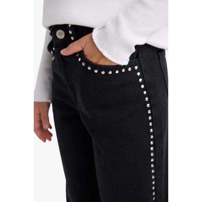 Defacto F8626A8BK27 Siyah Kız Çocuk Wide Leg Geniş Paça Jean Pantolon