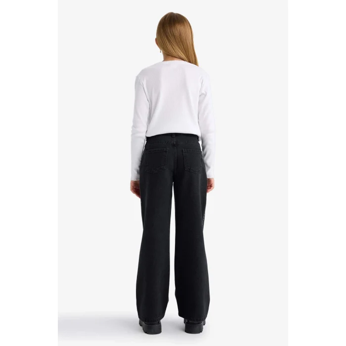 Defacto F8626A8BK27 Siyah Kız Çocuk Wide Leg Geniş Paça Jean Pantolon