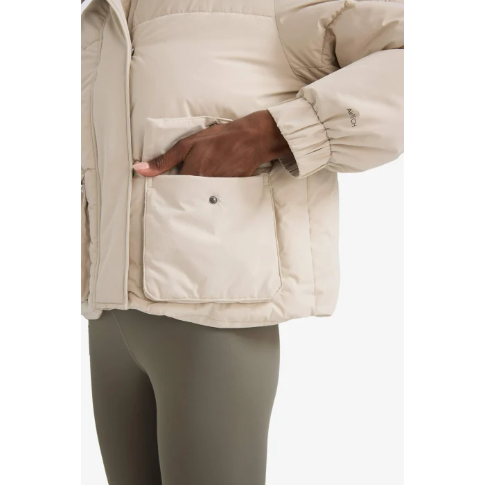 Defacto E9266AXBG779 Bej Defactofit Su İtici Oversize Fit Geniş Kalıp Dik Yaka Fermuarlı Çıtçıtlı Cepli Şişme Mont