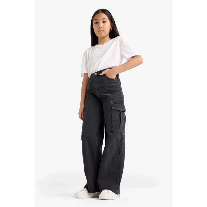 Defacto E7323A8NM36 DENIM Kız Çocuk Wide Leg Kargo Geniş Paça Jean Pantolon