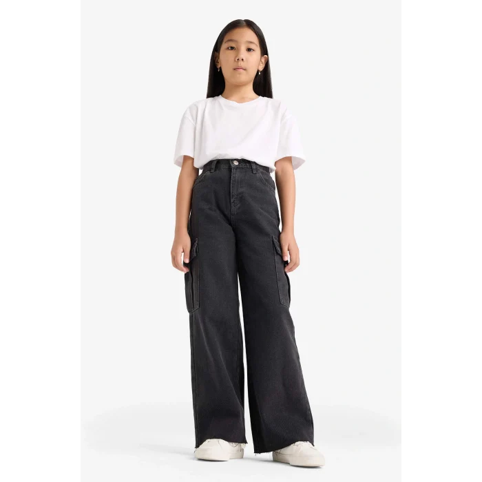 Defacto E7323A8NM36 DENIM Kız Çocuk Wide Leg Kargo Geniş Paça Jean Pantolon