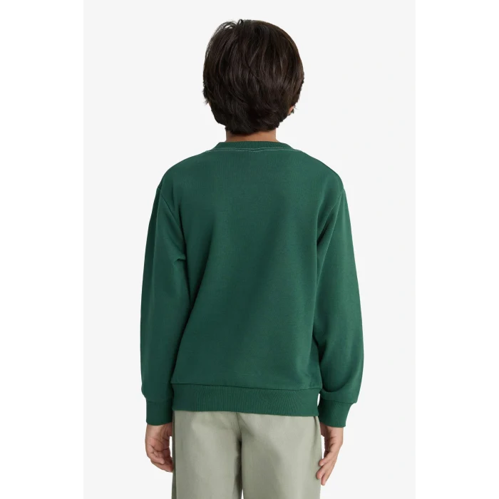 Defacto F2851A8GN149 Yeşil Erkek Çocuk Bisiklet Yaka Baskılı Sweatshirt
