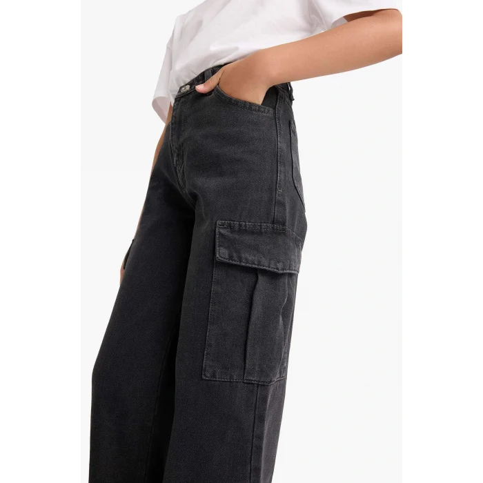Defacto E7323A8NM36 DENIM Kız Çocuk Wide Leg Kargo Geniş Paça Jean Pantolon